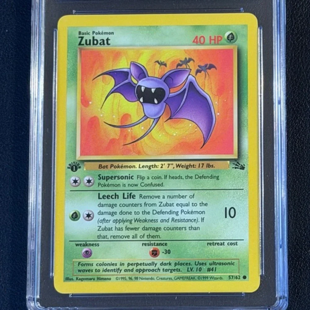 Pokemon Zubat 1st Edition Fossil 57/62 CGC 9 Mint Blue Label TCG 1999 WotC Vtg